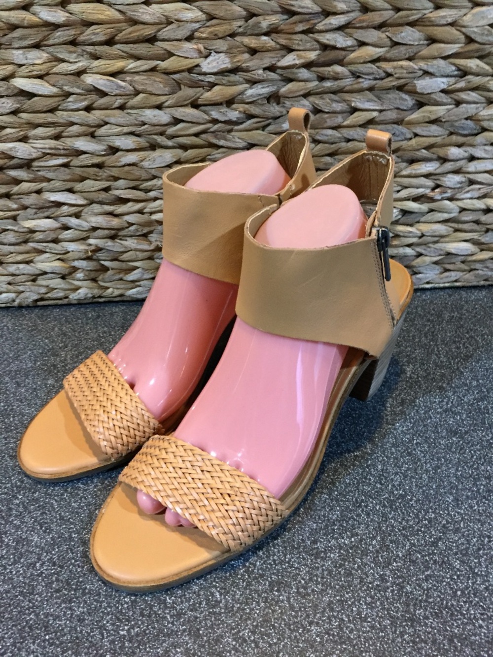 Lucky Brand Tan Woven Leather Block Heel Sandals